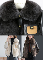 Beige Fox Collar Button Sheepskin Coat Fall