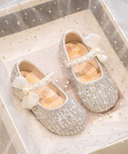 Beige Girls' Princess Shoes 2025 New Soft Bottom Zircon