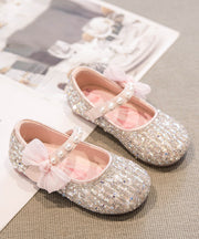 Beige Girls' Princess Shoes 2025 New Soft Bottom Zircon