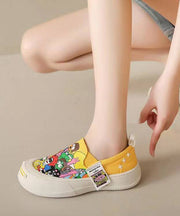 Beige Graffiti Women Casual Platform Canvas Flat Shoes For