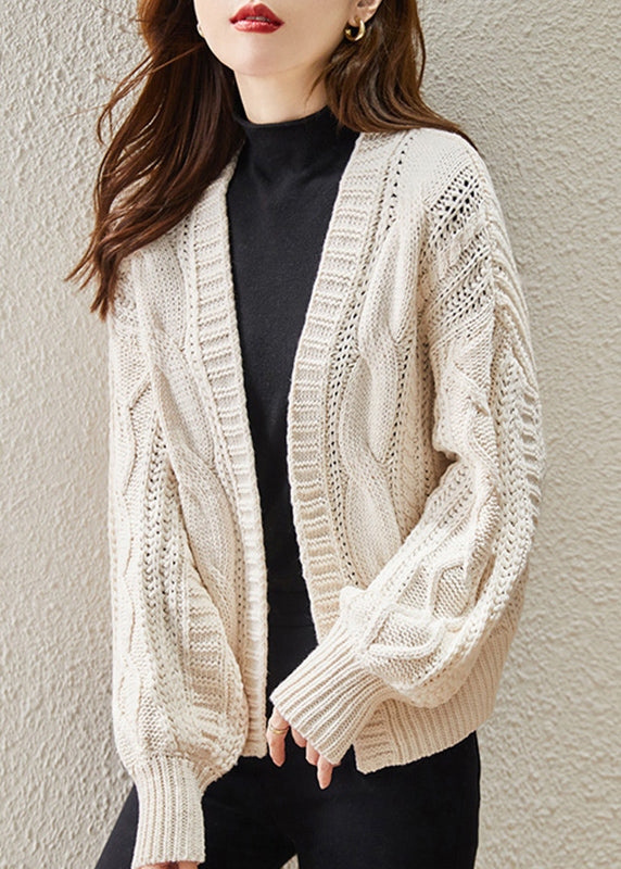 Beige Hollow Out Knit Cardigan Oversized Spring