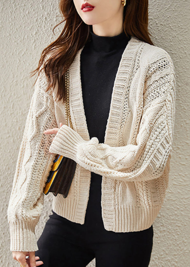 Beige Hollow Out Knit Cardigan Oversized Spring