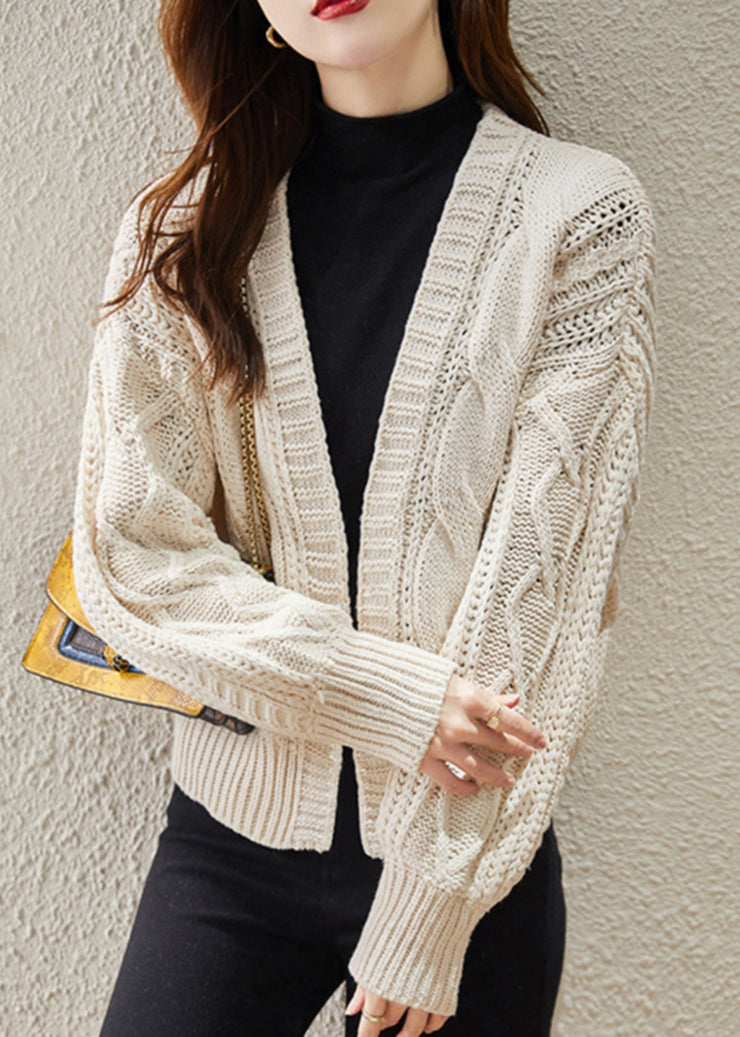 Beige Hollow Out Knit Cardigan Oversized Spring