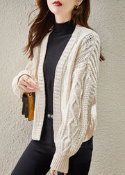 Beige Hollow Out Knit Cardigan Oversized Spring