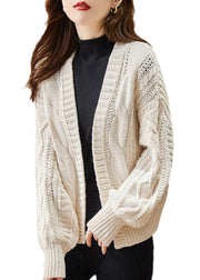 Beige Hollow Out Knit Cardigan Oversized Spring