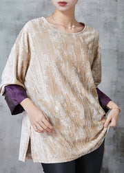 Beige Jacquard Patchwork Silk Velour Shirt Tops Spring