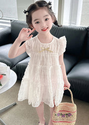 Beige O-Neck Bow Girls Maxi Dress Summer