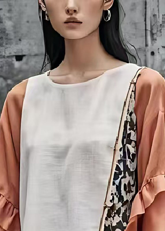 Beige Patchwork Cotton Shirt Flare Sleeve