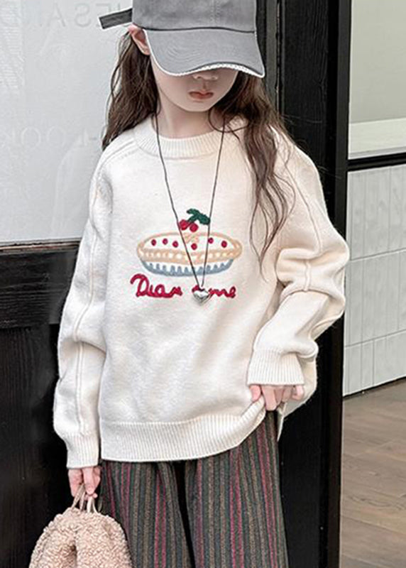 Beige Patchwork Warm Fleece Cotton Knit Girls Sweaters Spring