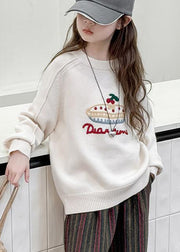 Beige Patchwork Warm Fleece Cotton Knit Girls Sweaters Spring