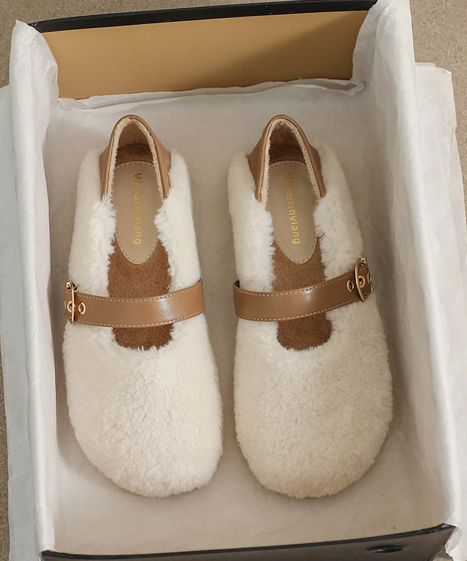 Beige Penny Loafers Women Faux Fur Stylish Plus Size