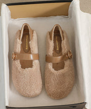 Beige Penny Loafers Women Faux Fur Stylish Plus Size