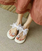 Beige Platform Slide Sandals Boutique Splicing Bow Zircon