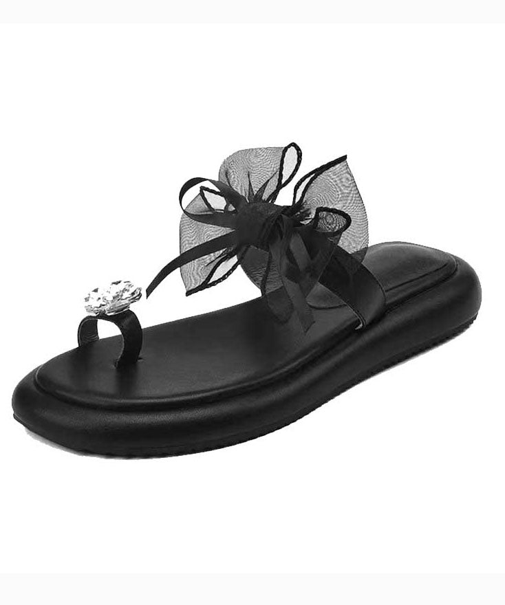 Beige Platform Slide Sandals Boutique Splicing Bow Zircon
