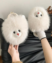 Beige Slippers Shoes Fuzzy Fur Fashion Splicing