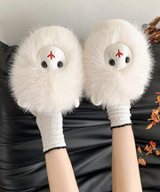 Beige Slippers Shoes Fuzzy Fur Fashion Splicing