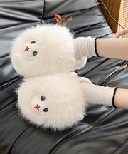 Beige Slippers Shoes Fuzzy Fur Fashion Splicing