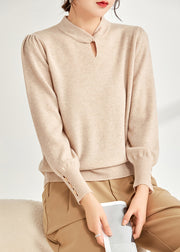 Beige Solid Loose Wool Knit Sweater Hollow Out Spring