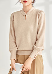 Beige Solid Loose Wool Knit Sweater Hollow Out Spring