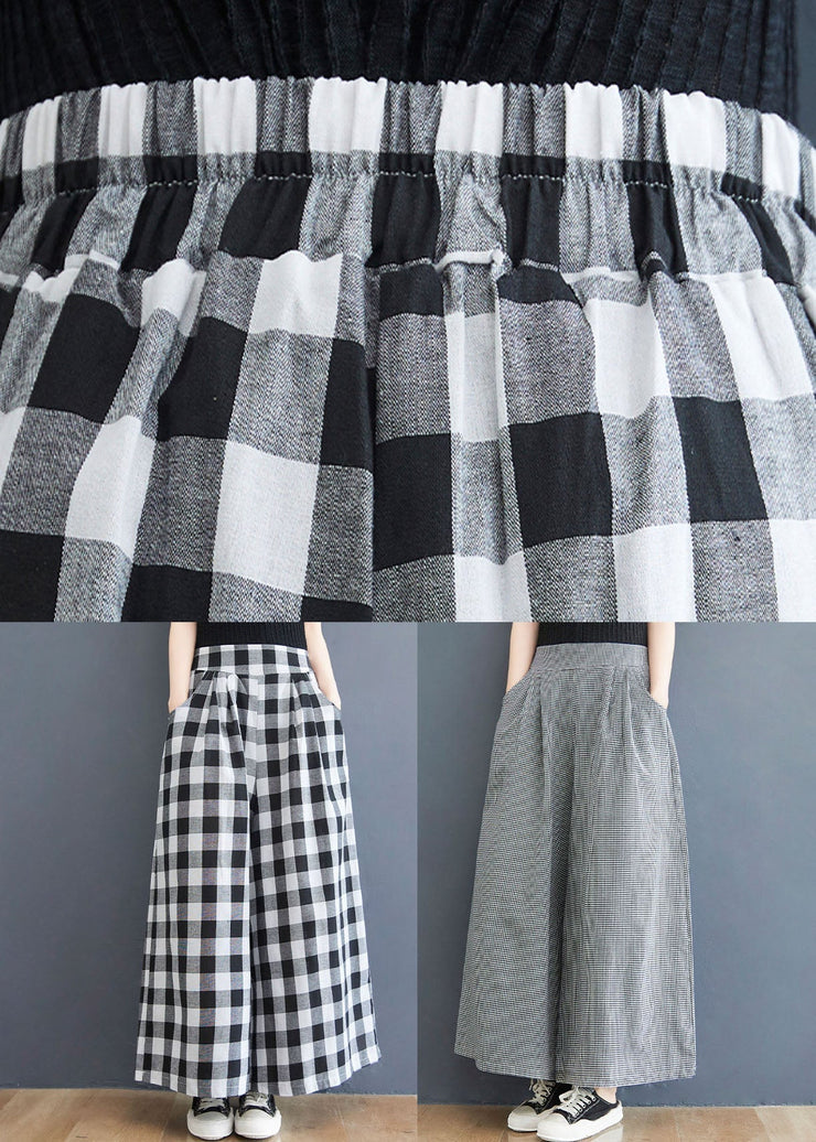 Big Plaid Pockets Patchwork Cotton Straight Pants Wrinkled Summer