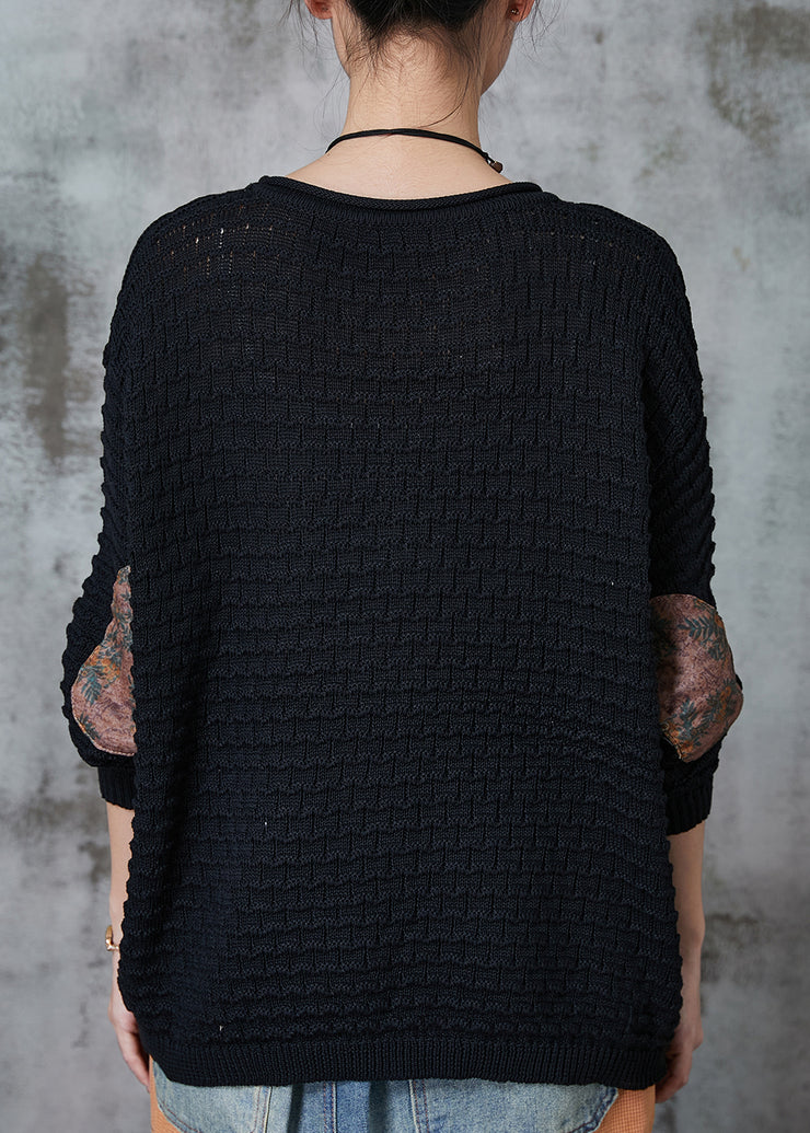 Black Applique Knit Short Sweater Oversized Spring