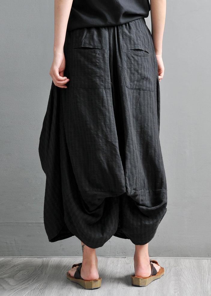 Black Asymmetrical Elastic Waist Pockets Pants Skirt Summer