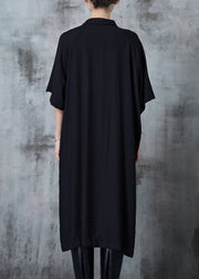 Black Big Pockets Linen Shirt Dress Oversized Summer