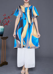 Black Blue Print Ice Silk Holiday Dress Oversized Draping Summer