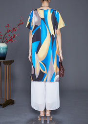 Black Blue Print Ice Silk Holiday Dress Oversized Draping Summer