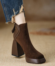 Black Boots Chunky Suede Classy Splicing Zippered