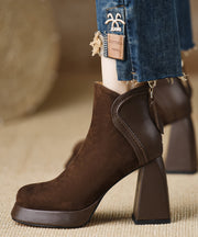 Black Boots Chunky Suede Classy Splicing Zippered