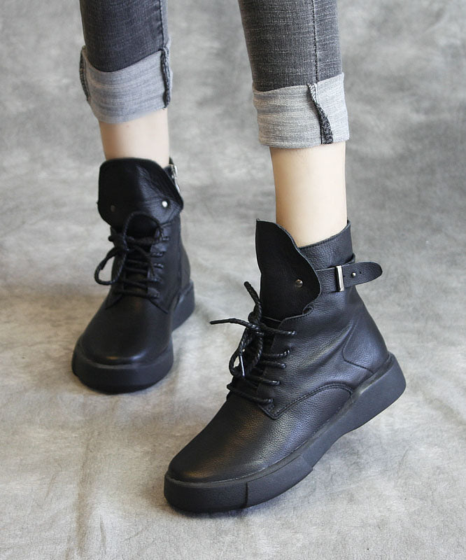 Black Boots Cowhide Leather Boutique Rivet Lace Up Shelsea Boots