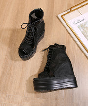 Black Boots Platform Breathable Mesh Boutique Splicing Lace Up