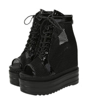 Black Boots Platform Breathable Mesh Boutique Splicing Lace Up