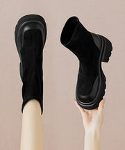 Black Boots Platform Casual Splicing Elastic Fabric