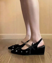 Black Bow Chain Boutique High Wedge Heels Sandals Pointed Toe