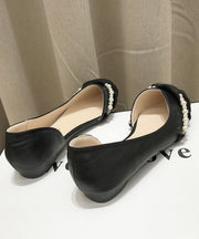 Black Bow Pearl Splicing Boutique Flat Shoes Pointed Toe