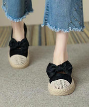 Black Bow Stylish Splicing Platform Flat Shoes For Women