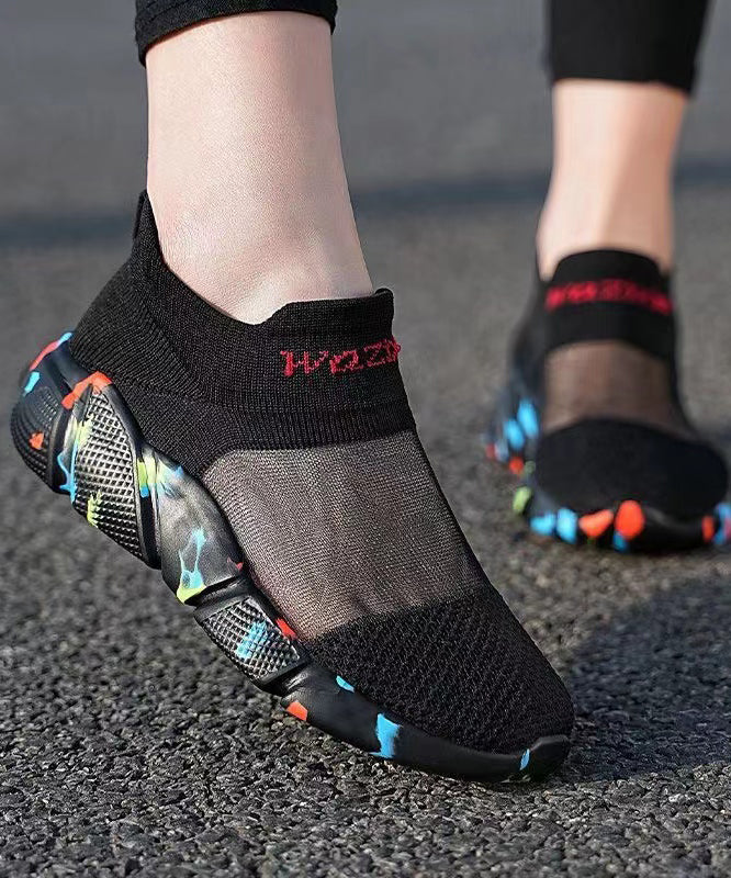 Black Breathable Mesh Casual Splicing Flat Shoes For Plus Size soolinen shoes-20251