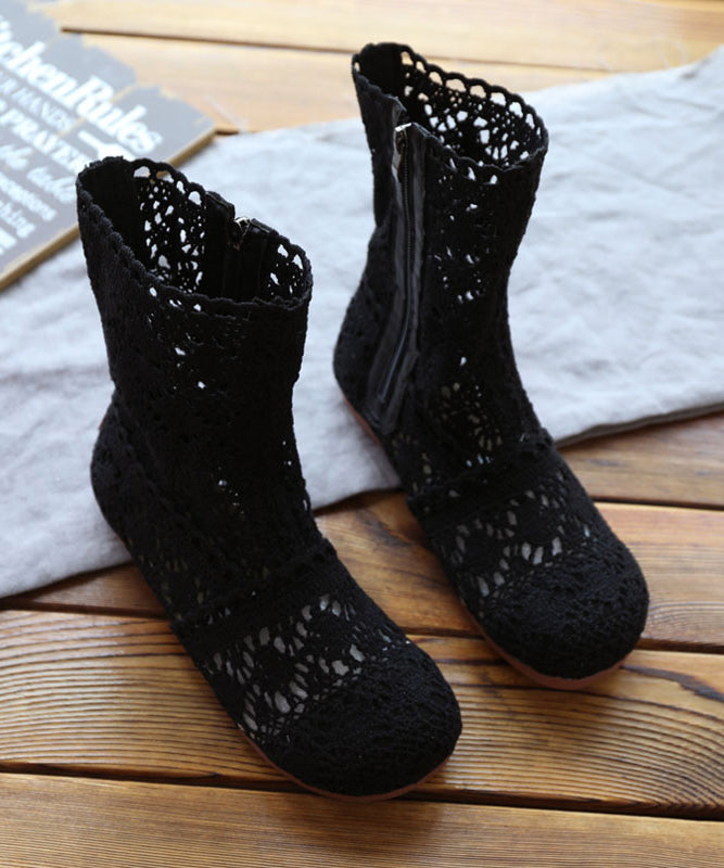 Black Breathable Mesh Simple Zippered Splicing Hollow Out Boots