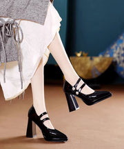 Black Buckle Strap Splicing Classy Chunky High Heels