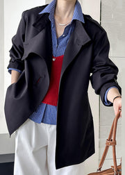 Black Button Cotton Coat Asymmetrical Long Sleeve