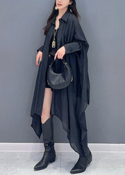 Black Button Cotton Shirts Peter Pan Collar Batwing Sleeve