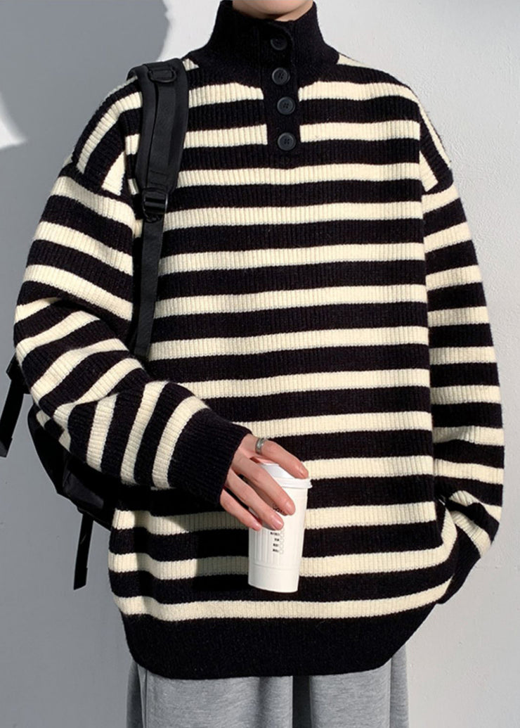 Black Button Knit Men Sweaters Turtleneck Winter