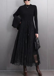 Black Button Waistcoat And A Line Skirts Lace Two Pieces Set Spring