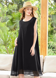 Black Chiffon A Line Dresses Oversized Draping Sleeveless