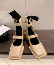 Black Chunky Cowhide Leather Classy Splicing Sandals Boots