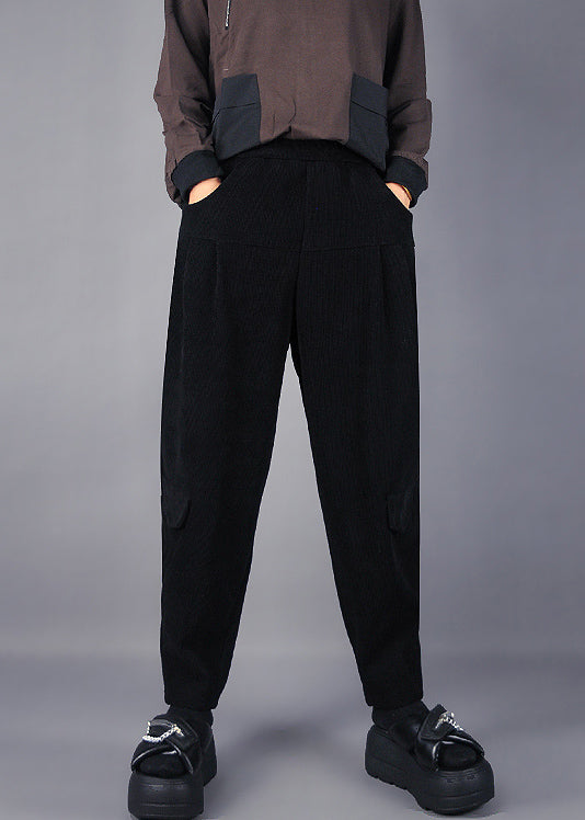 Black Corduroy Harem Pants Oversized Pockets Spring