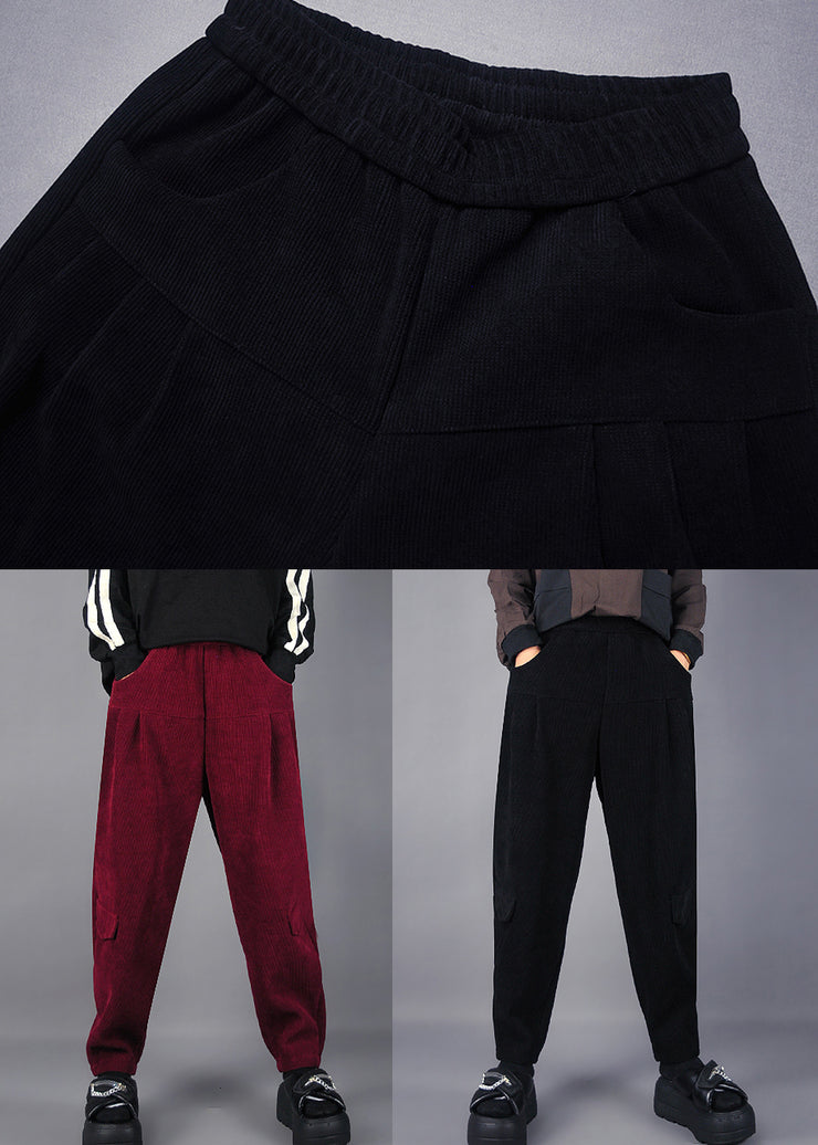 Black Corduroy Harem Pants Oversized Pockets Spring