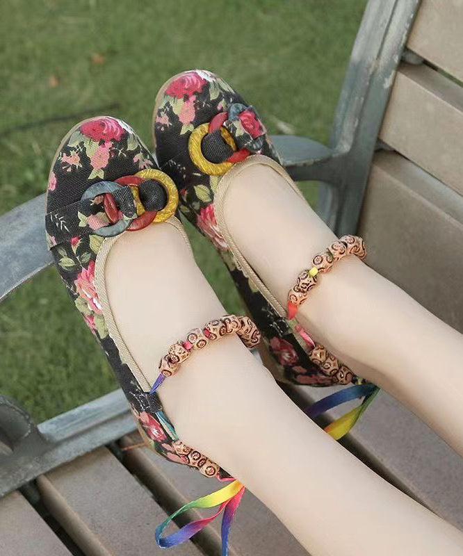 Black Cotton Fabric Beautiful Splicing Flat Shoes For Women